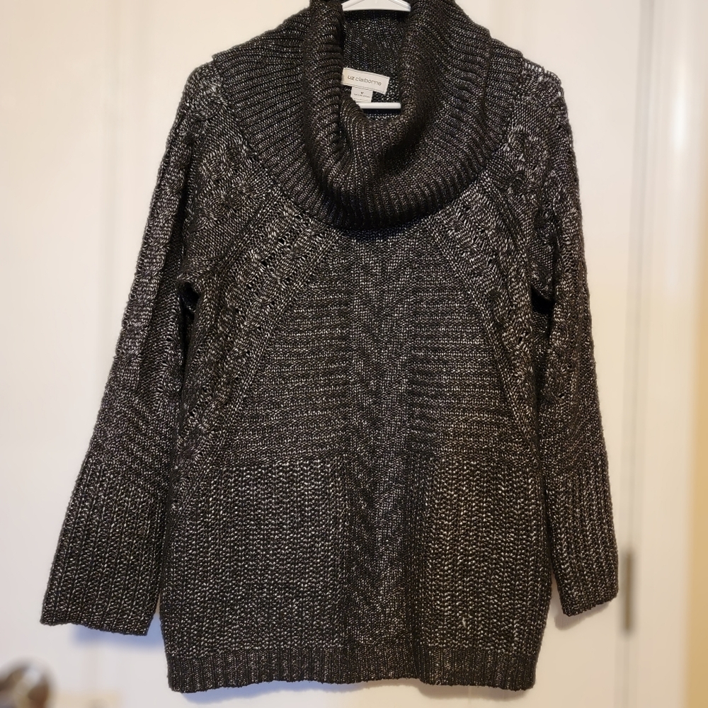 Liz Claiborne Cowl Neck Sweater, Size Medium, Charcoal Grey, Size Medium